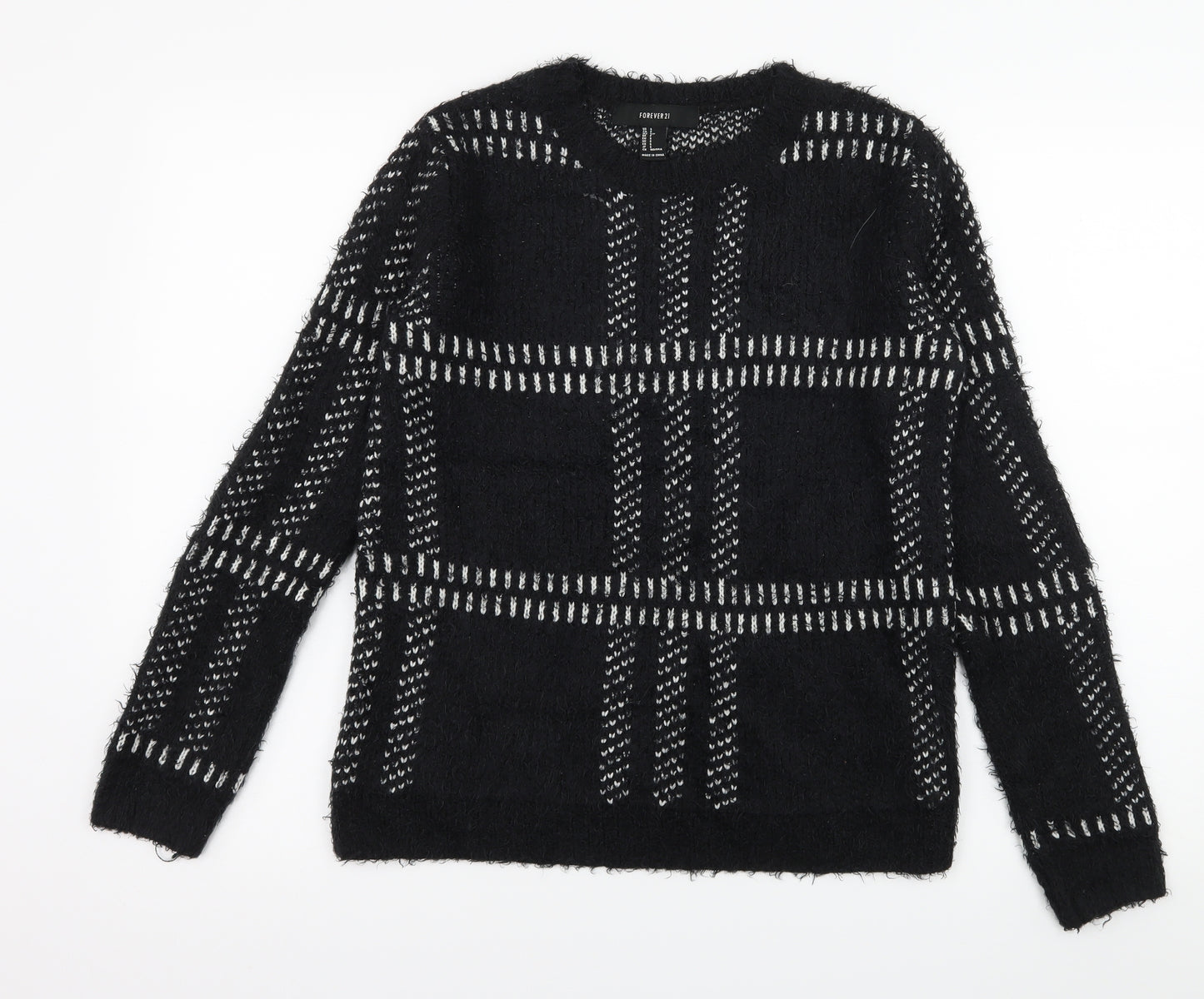 FOREVER 21 Womens Black Check Knit Pullover Jumper Size S