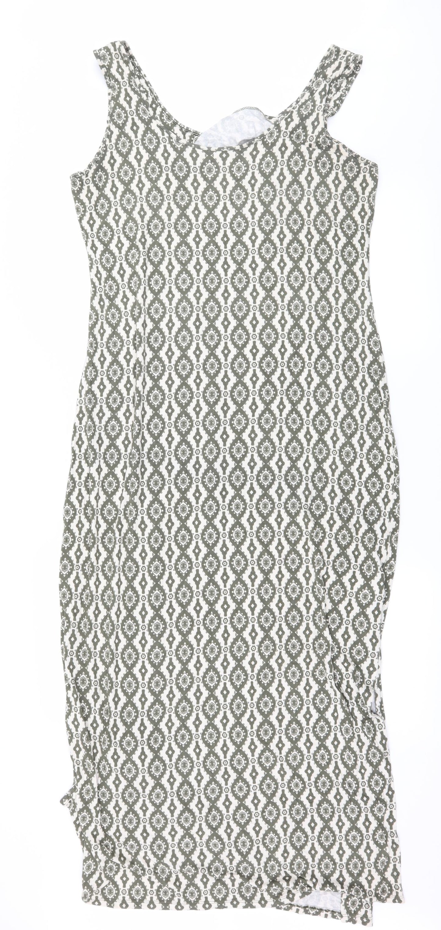 Marks and Spencer Womens Green Geometric Jersey Slip Dress  Size 12