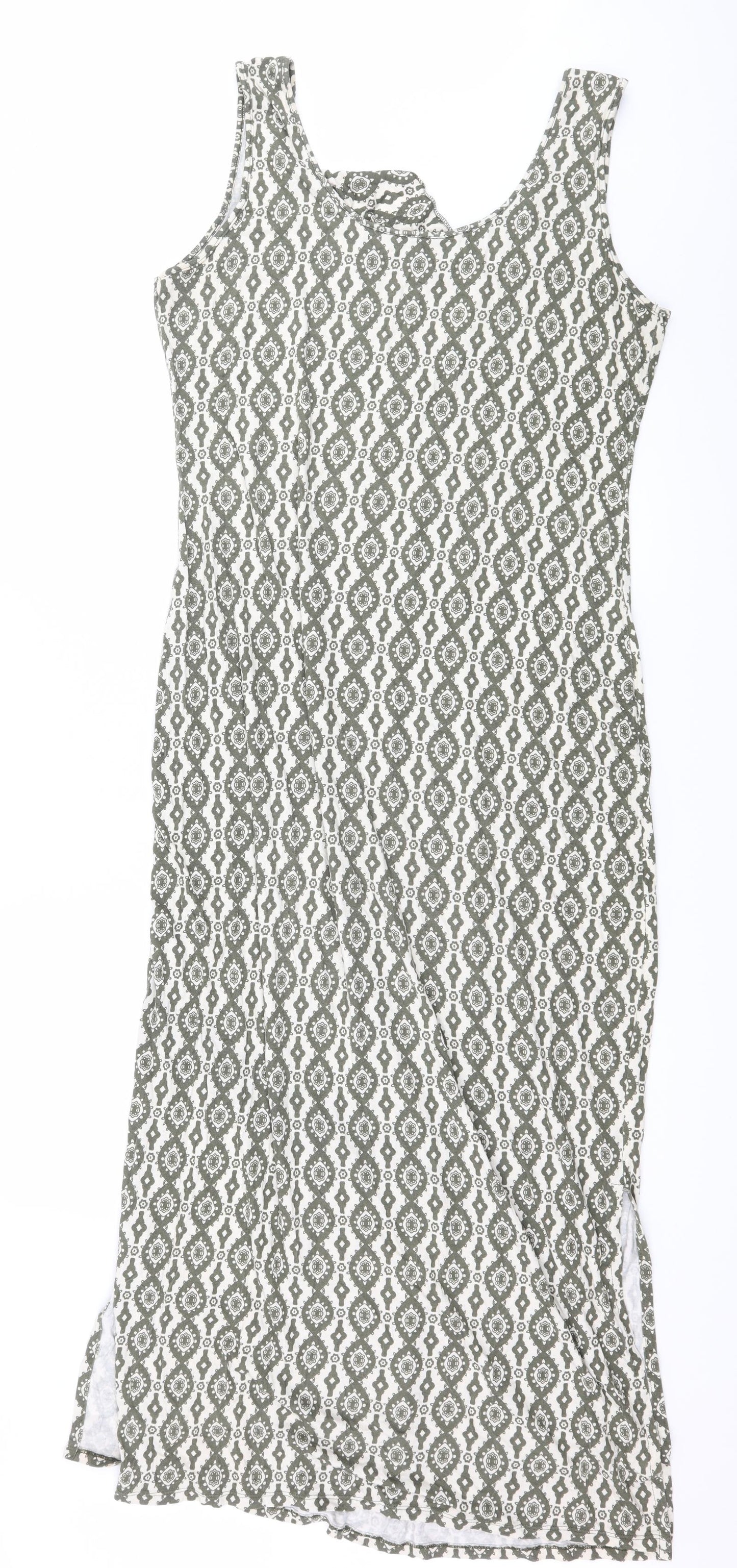 Marks and Spencer Womens Green Geometric Jersey Slip Dress  Size 12