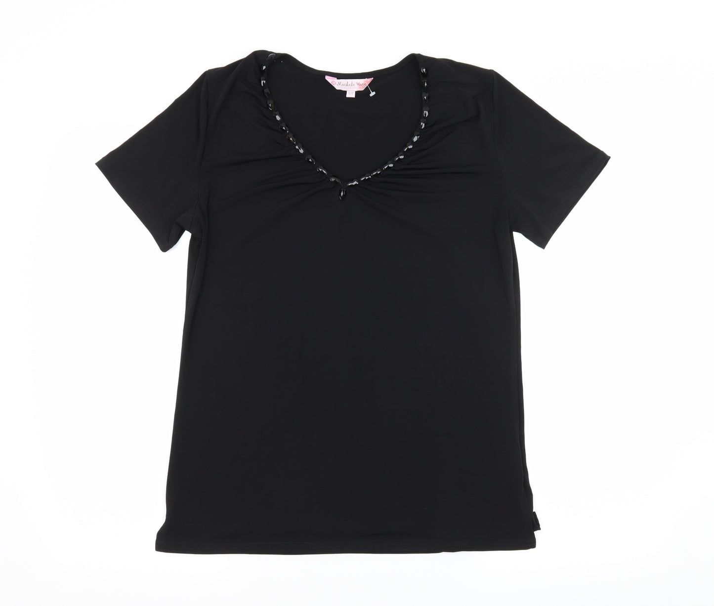 Michelle Hope Womens Black  Jersey Basic T-Shirt Size 10