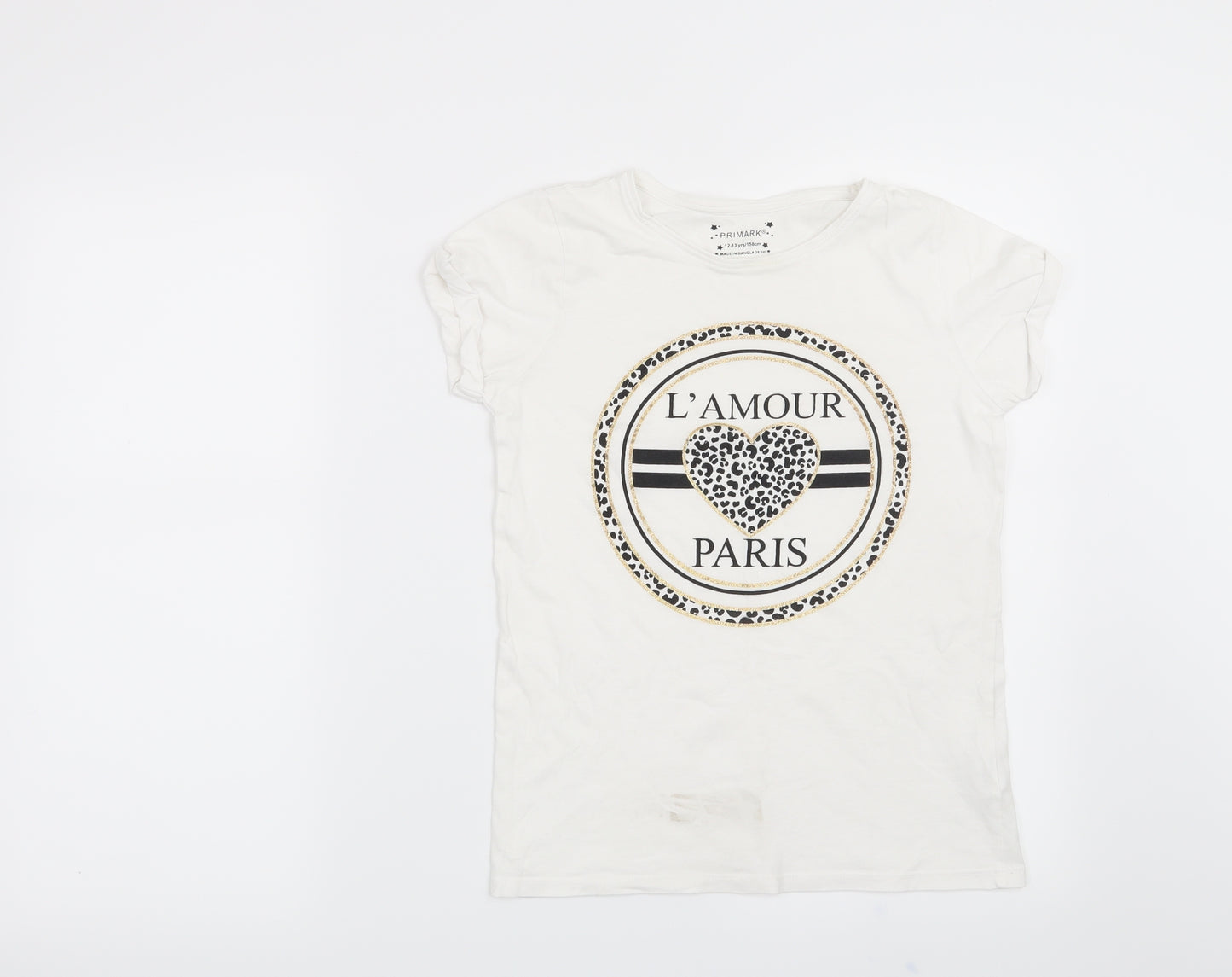 Primark Girls White   Basic T-Shirt Size 12-13 Years  - L'Amour Paris