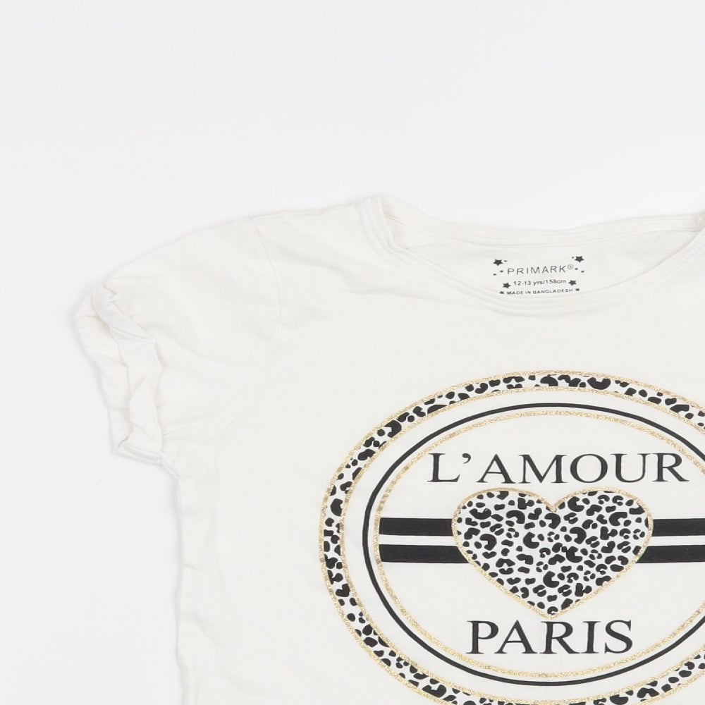 Primark Girls White   Basic T-Shirt Size 12-13 Years  - L'Amour Paris
