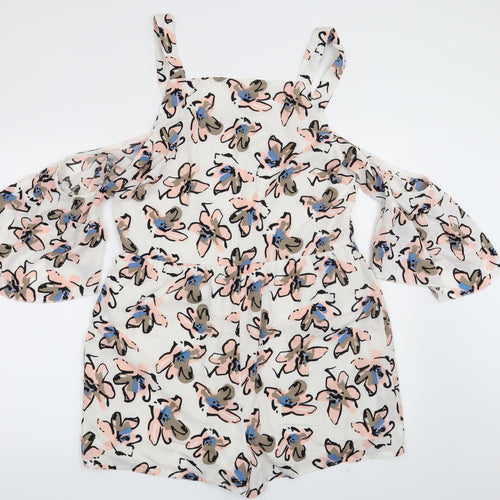 Parisian Collection Womens White Floral  Playsuit One-Piece Size 16