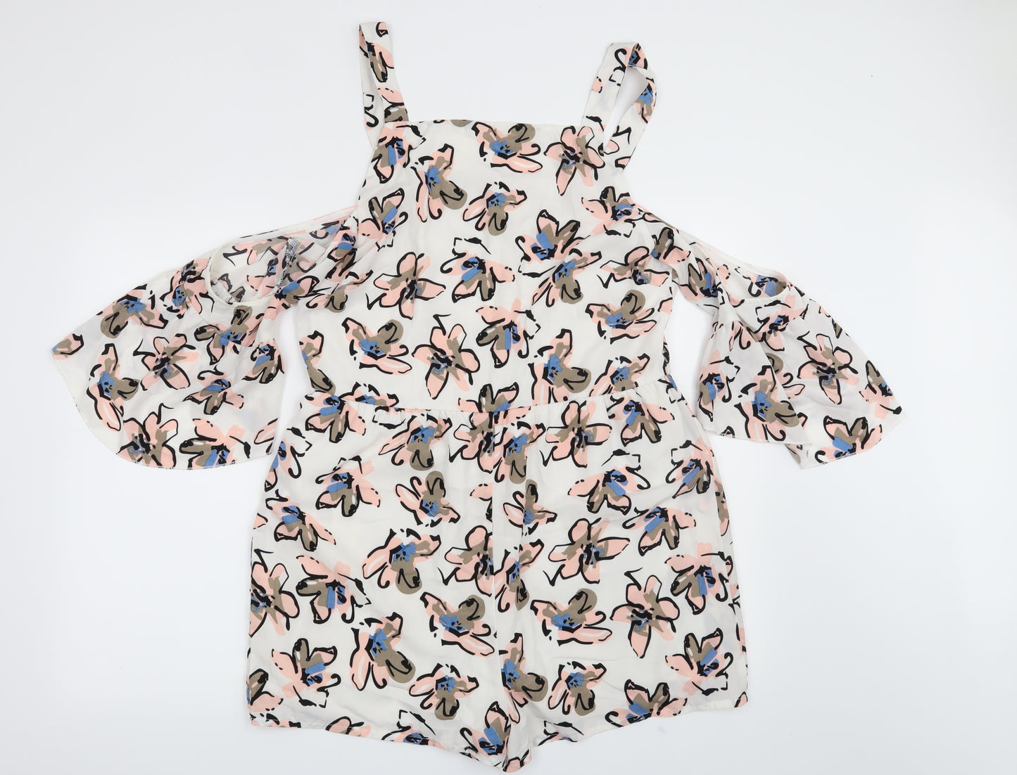 Parisian Collection Womens White Floral  Playsuit One-Piece Size 16