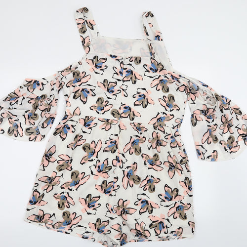 Parisian Collection Womens White Floral  Playsuit One-Piece Size 16