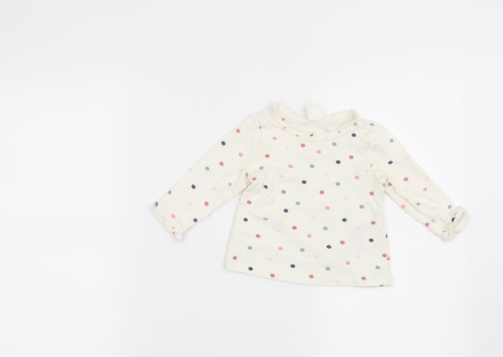 H&M Girls White Polka Dot  Basic T-Shirt Size 6-9 Months
