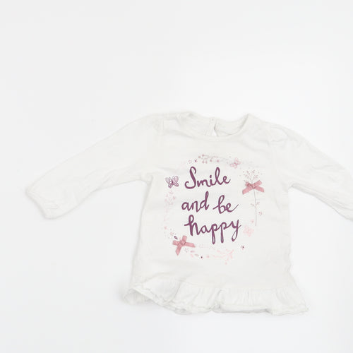 George Girls White   Basic T-Shirt Size 3-6 Months  - Smile and Be Happy