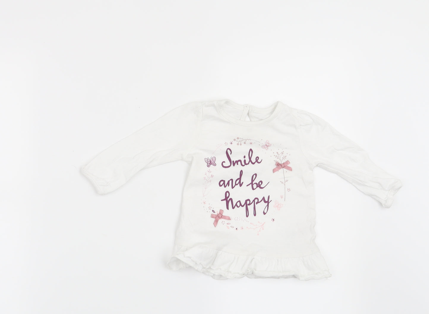 George Girls White   Basic T-Shirt Size 3-6 Months  - Smile and Be Happy