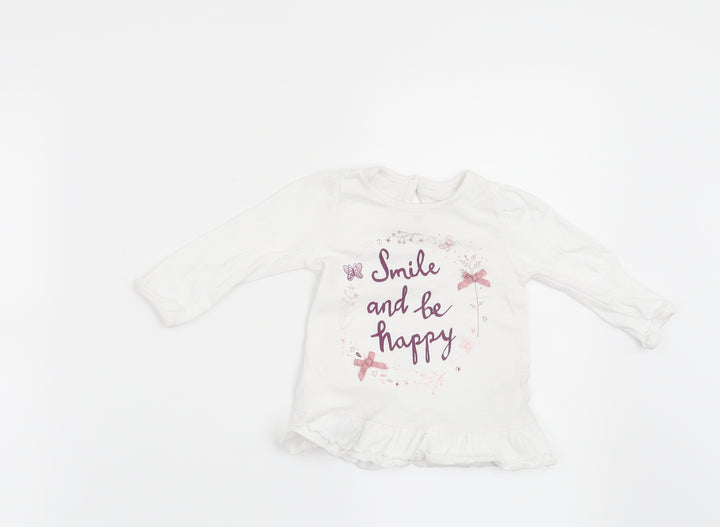 George Girls White   Basic T-Shirt Size 3-6 Months  - Smile and Be Happy