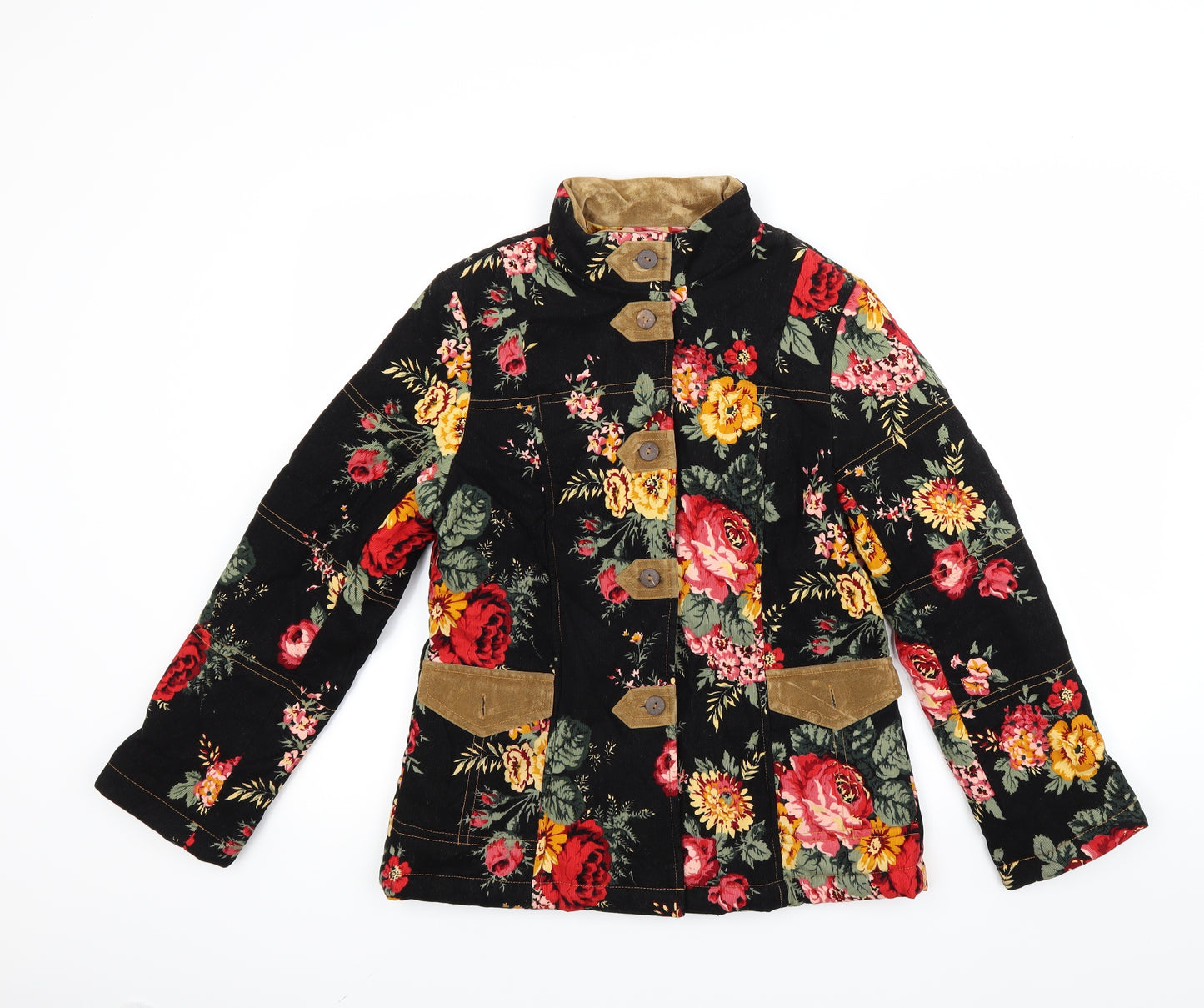 Preworn Girls Black Floral  Jacket Coat Size 15-16 Years