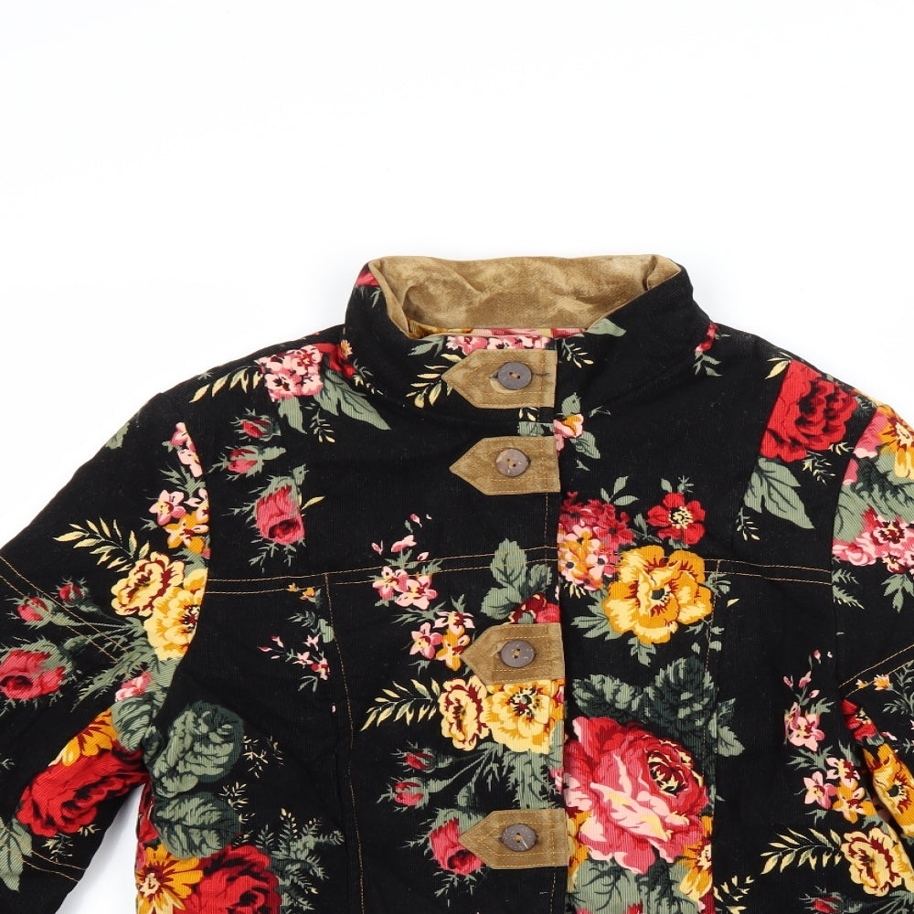 Preworn Girls Black Floral  Jacket Coat Size 15-16 Years