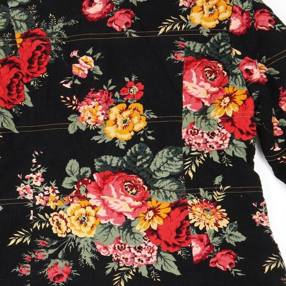Preworn Girls Black Floral  Jacket Coat Size 15-16 Years