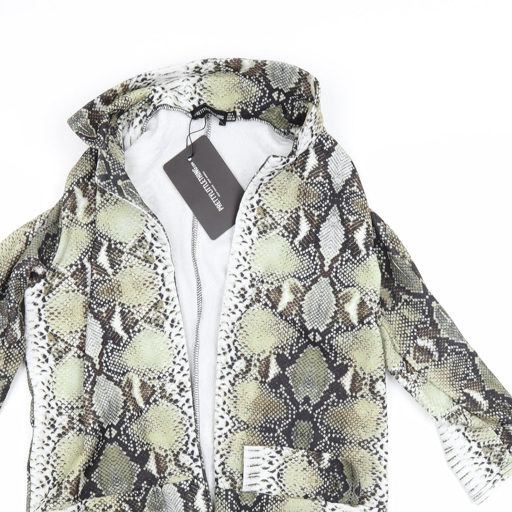 PRETTYLITTLETHING Womens Green Animal Print  Jacket Coat Size 8