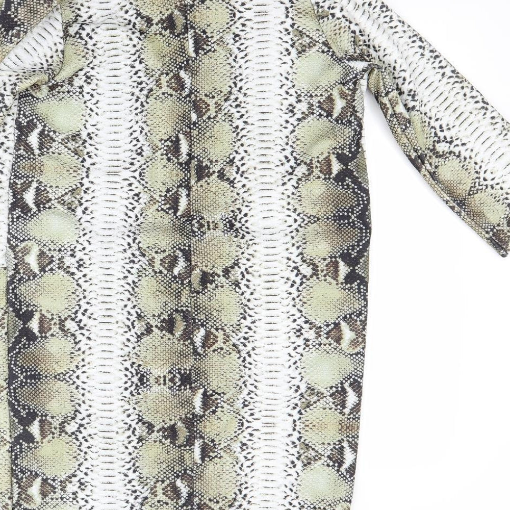 PRETTYLITTLETHING Womens Green Animal Print  Jacket Coat Size 8