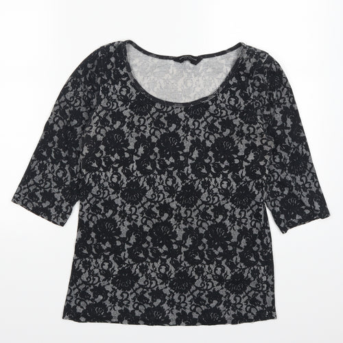 Dorothy Perkins Womens Grey Floral  Basic T-Shirt Size 14