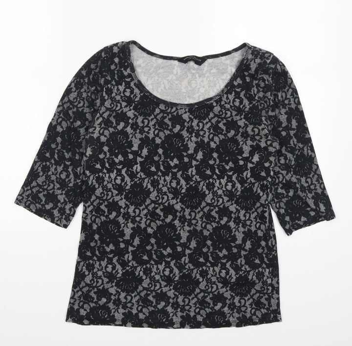 Dorothy Perkins Womens Grey Floral Basic T-Shirt Size 14