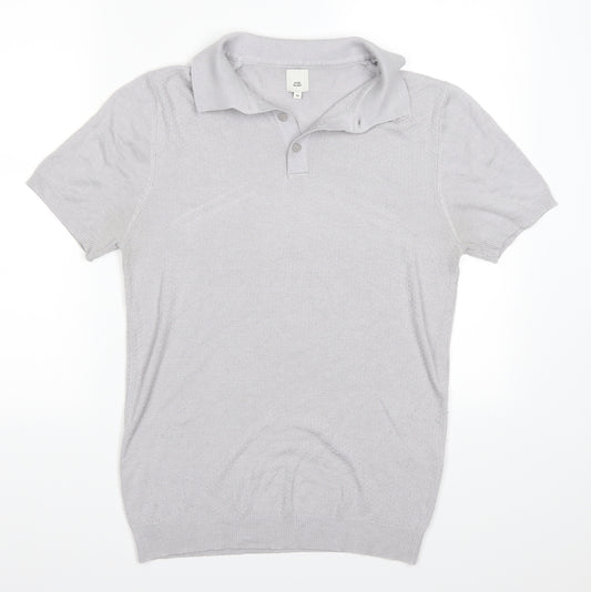 Front view of River Island men’s grey polo, size M
