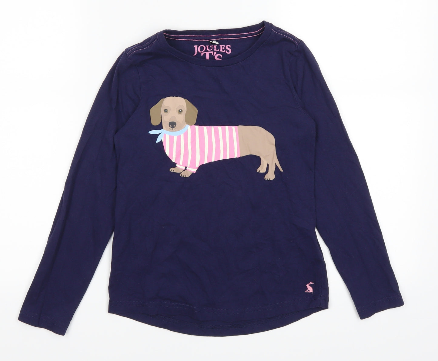 Joules Girls Blue   Basic T-Shirt Size 7-8 Years  - Sausage Dog