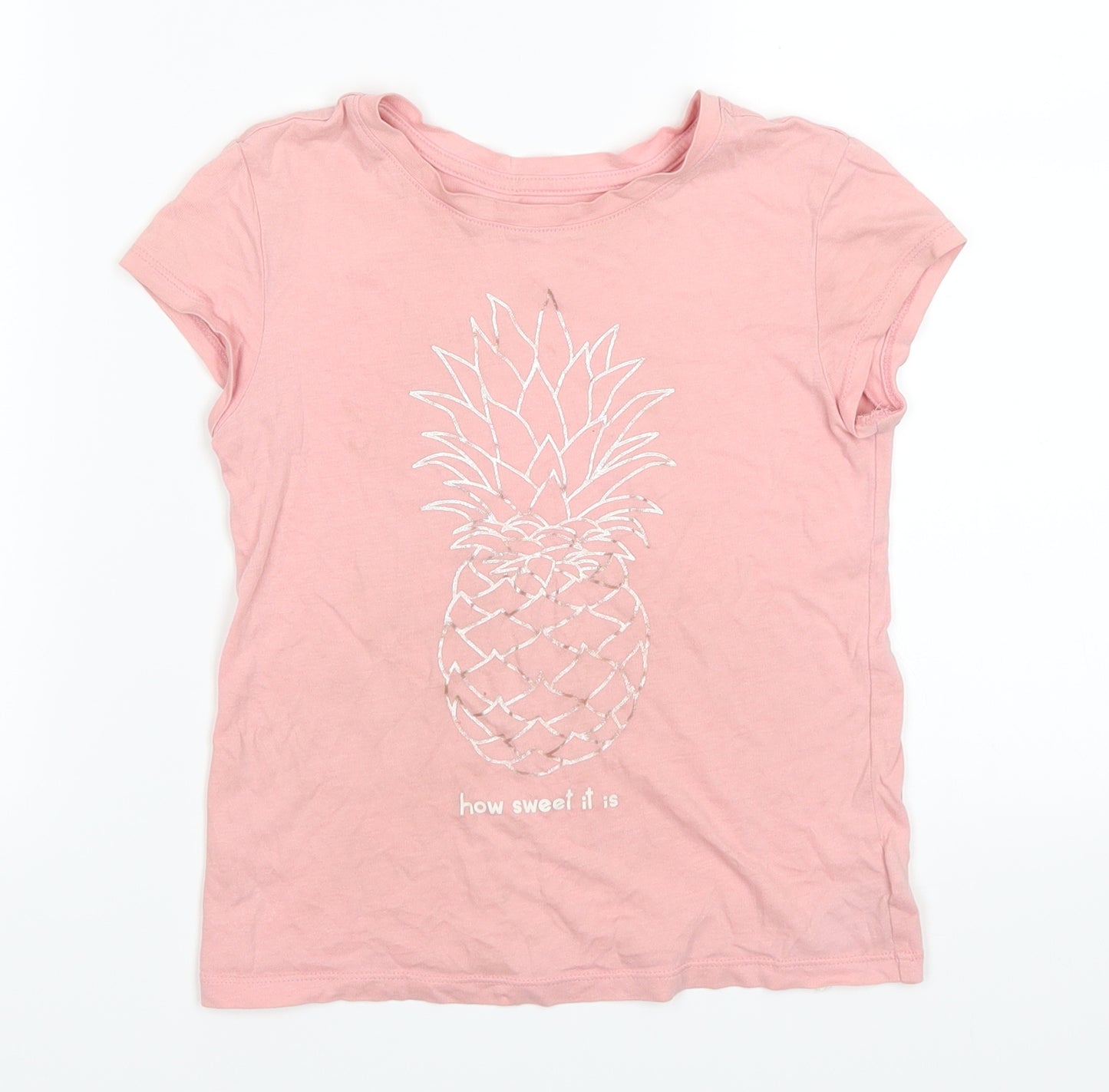 Gap Girls Pink   Basic T-Shirt Size 6-7 Years  - Pineapple How Sweet it is