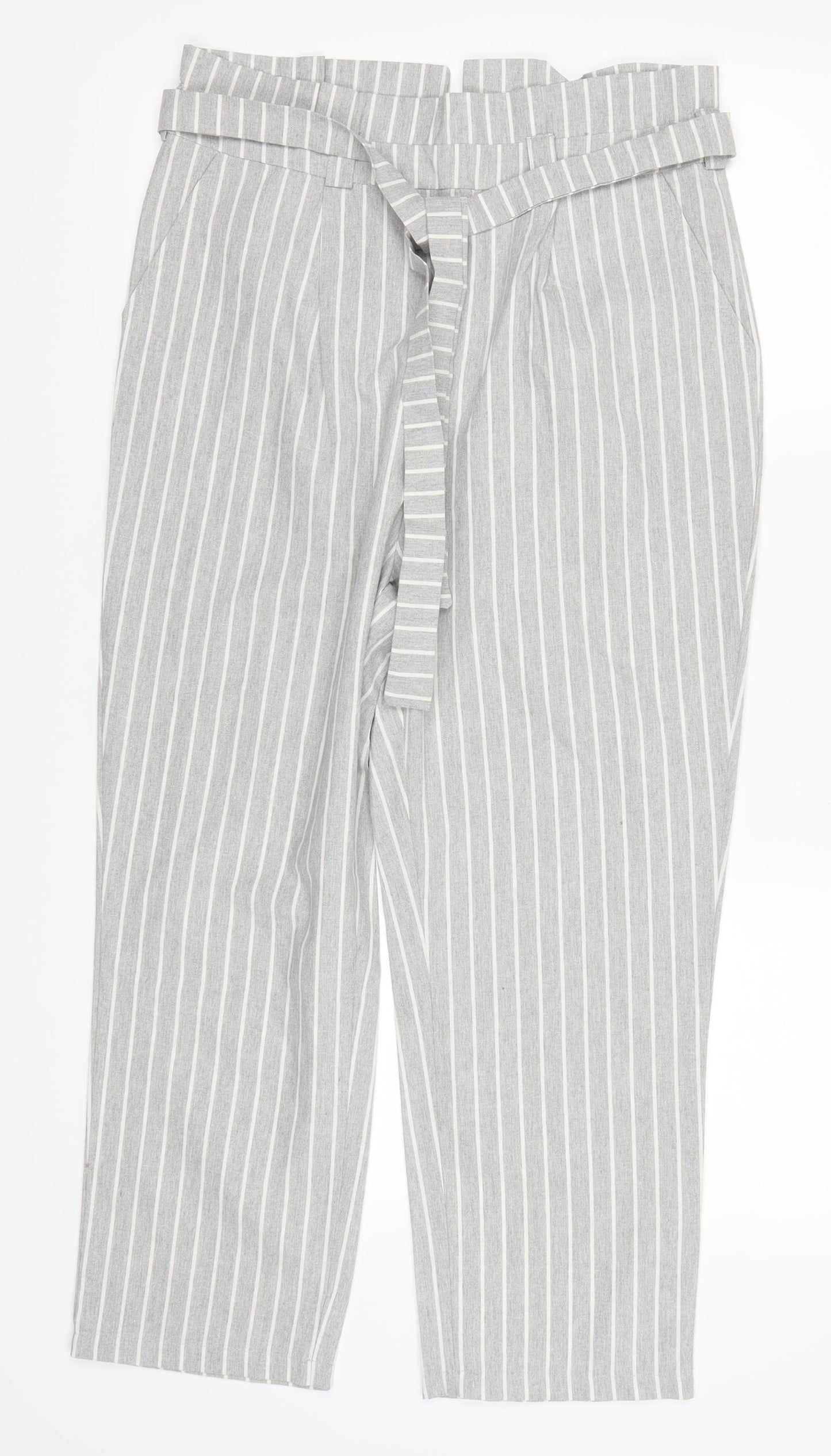 Preworn Womens Grey Striped  Trousers  Size L L23.5 in