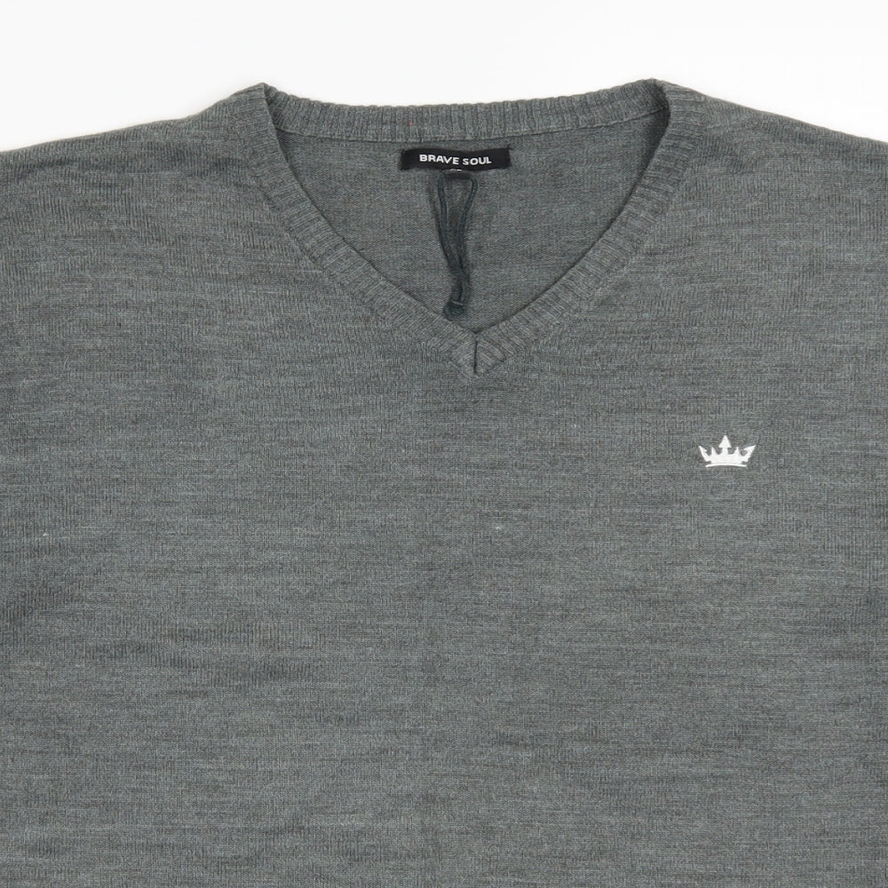 Brave Soul Mens Grey   Pullover Jumper Size XL