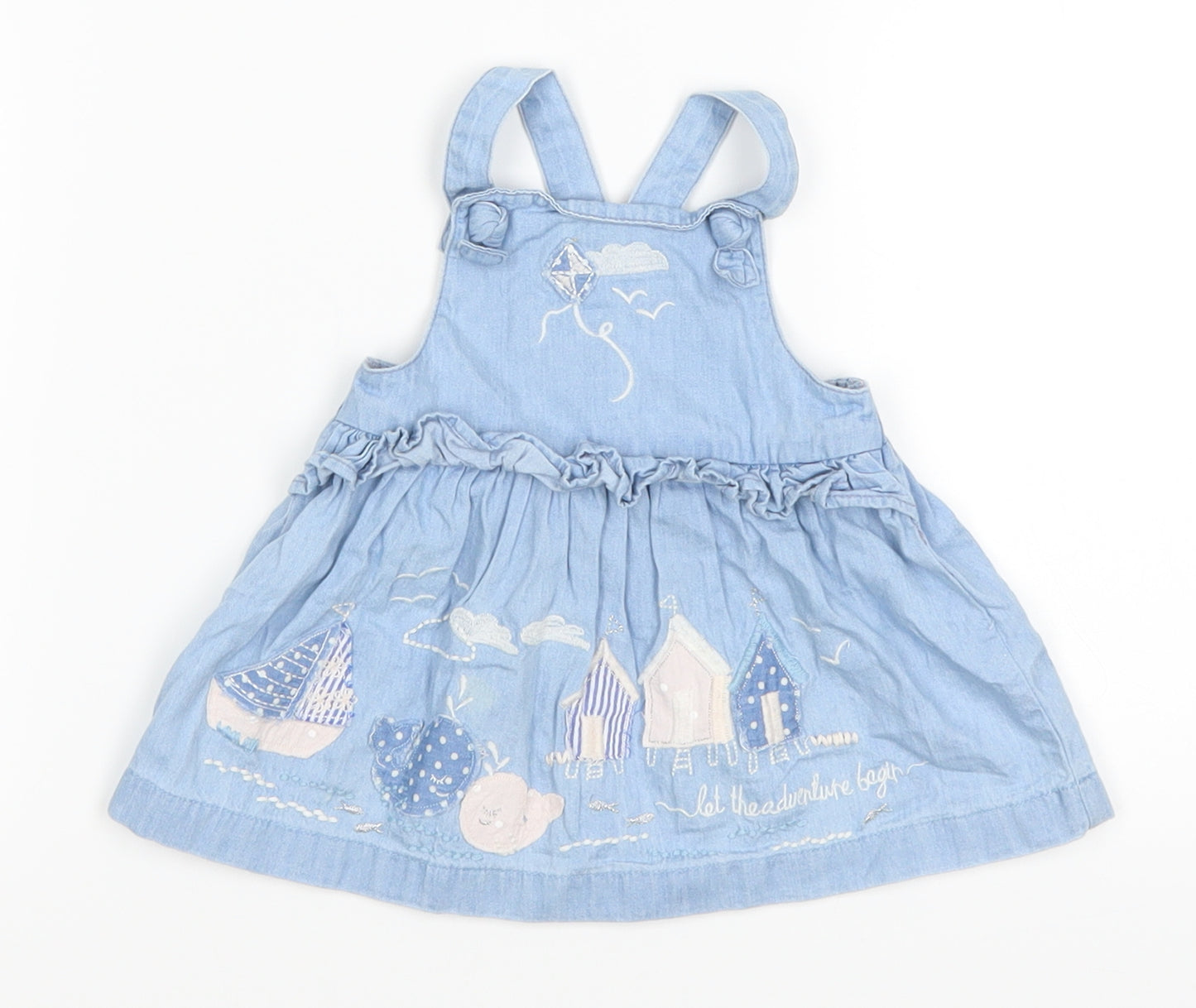 Goerge Girls Blue  Denim Pinafore/Dungaree Dress  Size 0-3 Months  - Beach Boat