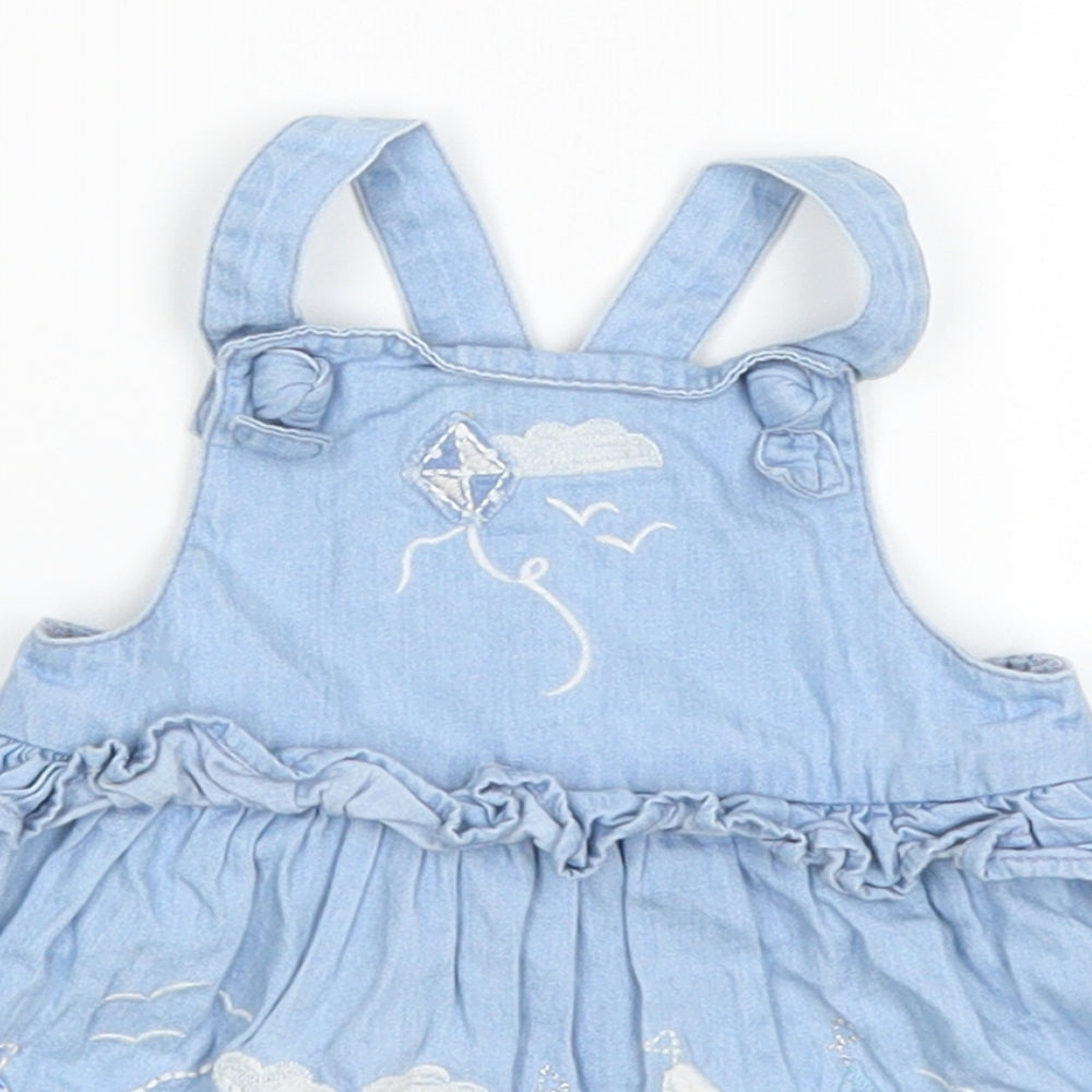 Goerge Girls Blue  Denim Pinafore/Dungaree Dress  Size 0-3 Months  - Beach Boat