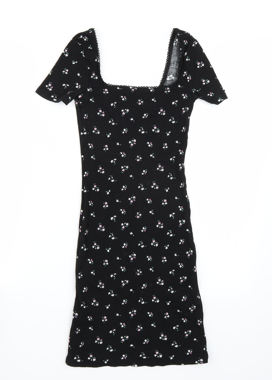 H&M Womens Black Floral Rayon A-Line  Size XS