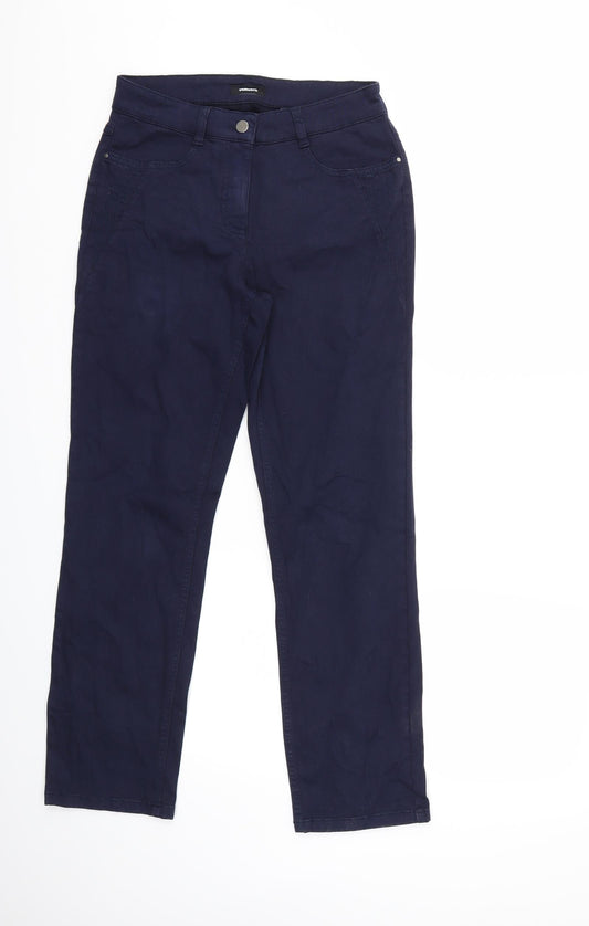 Front view of Walbusch women’s blue straight jeans, size UK 30, in, 28-inch leg