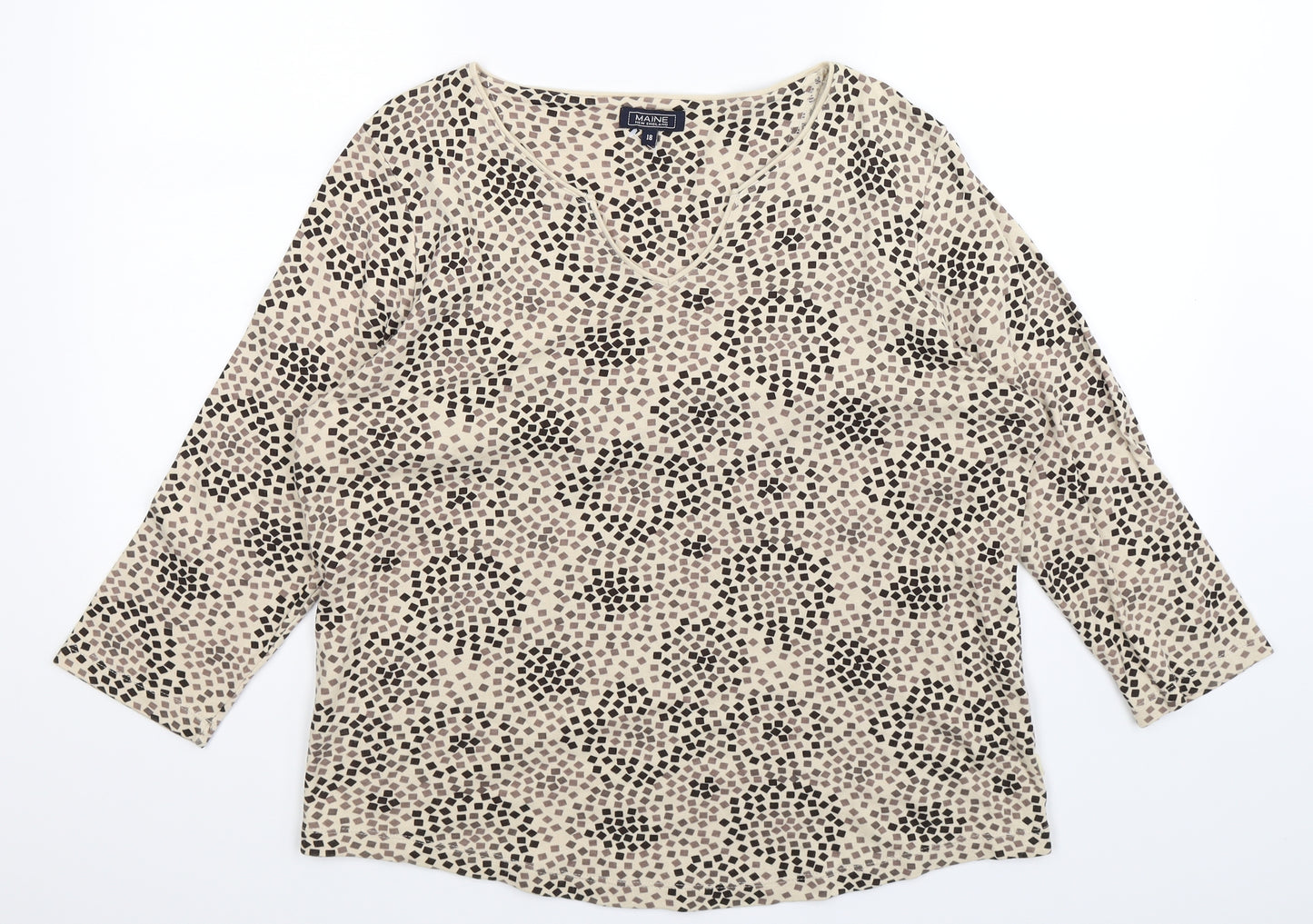 Maine Womens Beige Geometric  Basic T-Shirt Size 18