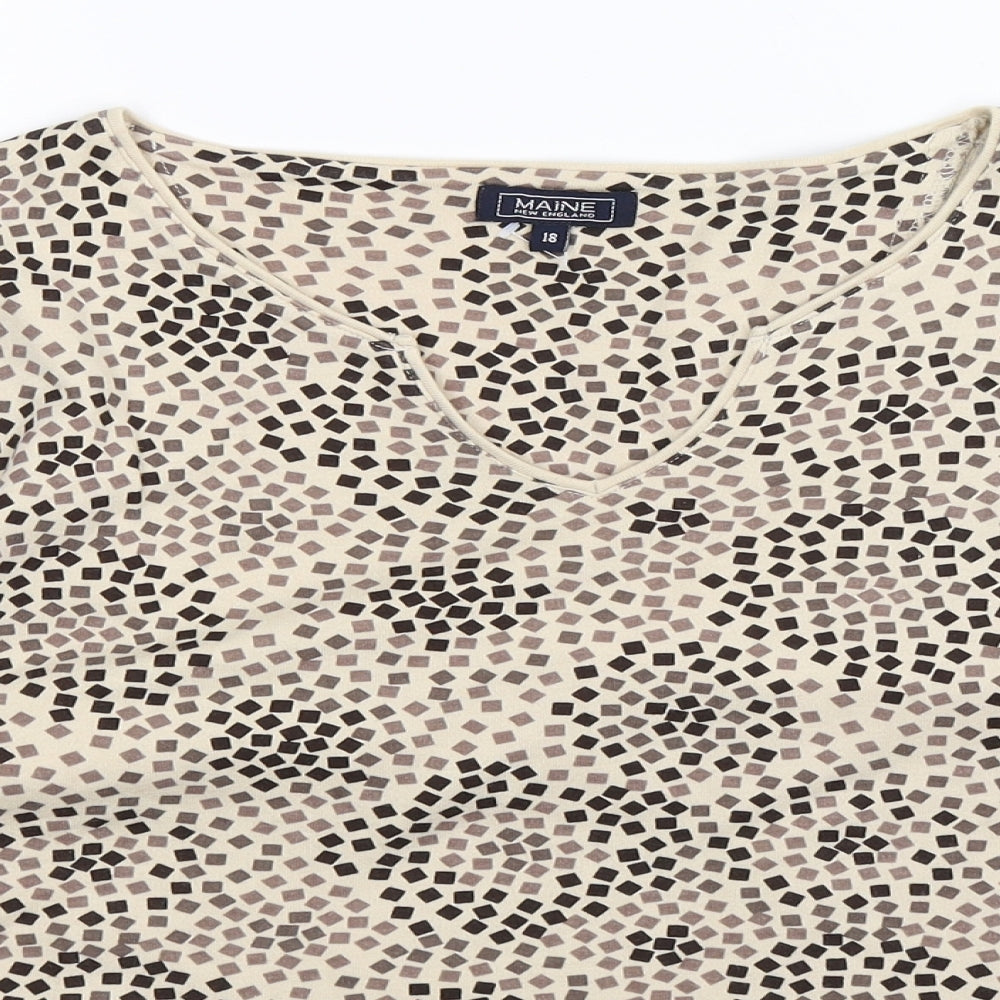 Maine Womens Beige Geometric  Basic T-Shirt Size 18