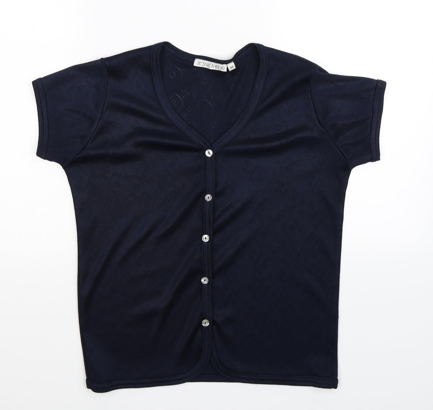 Jessica Reid Womens Blue  Knit Basic Button-Up Size M