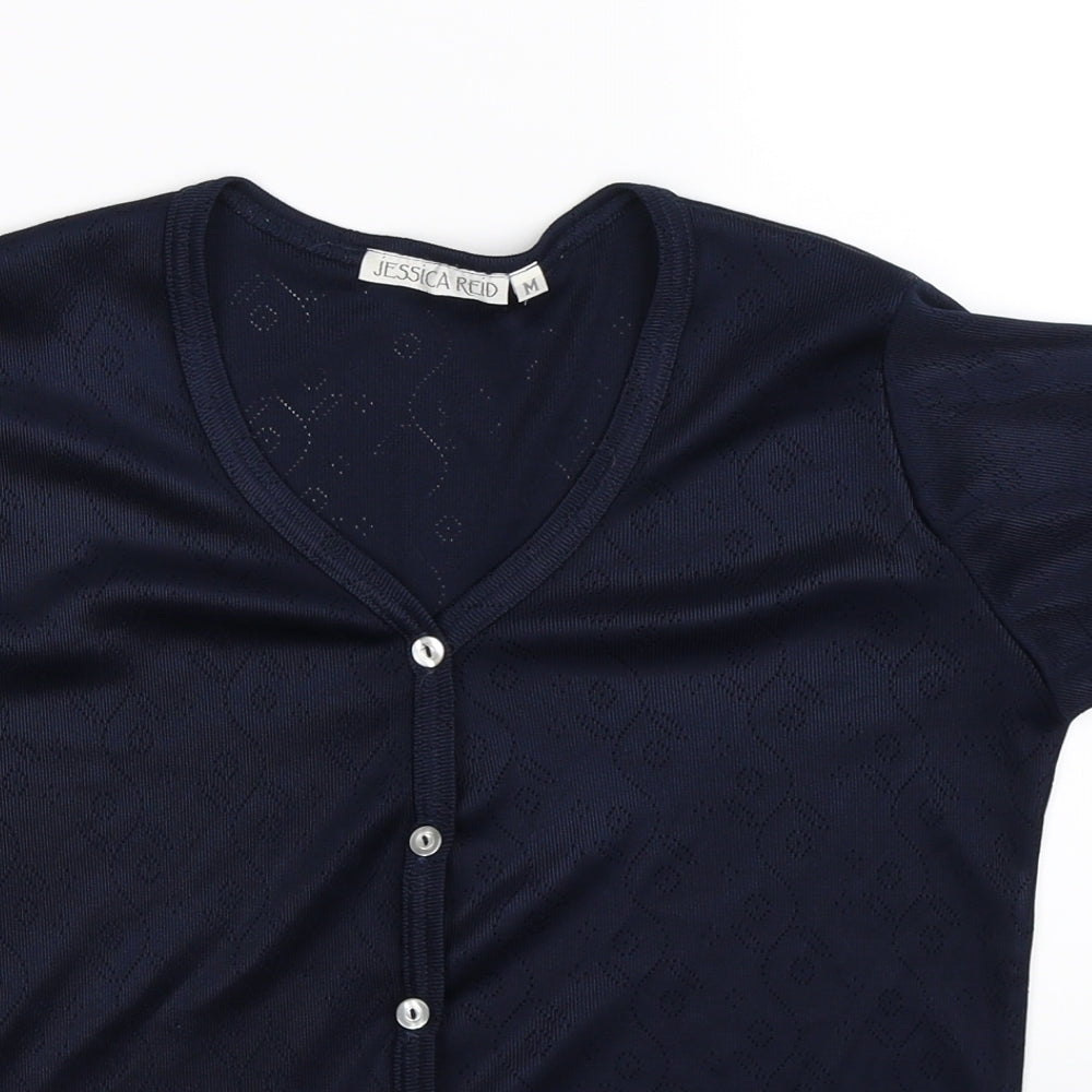Jessica Reid Womens Blue  Knit Basic Button-Up Size M
