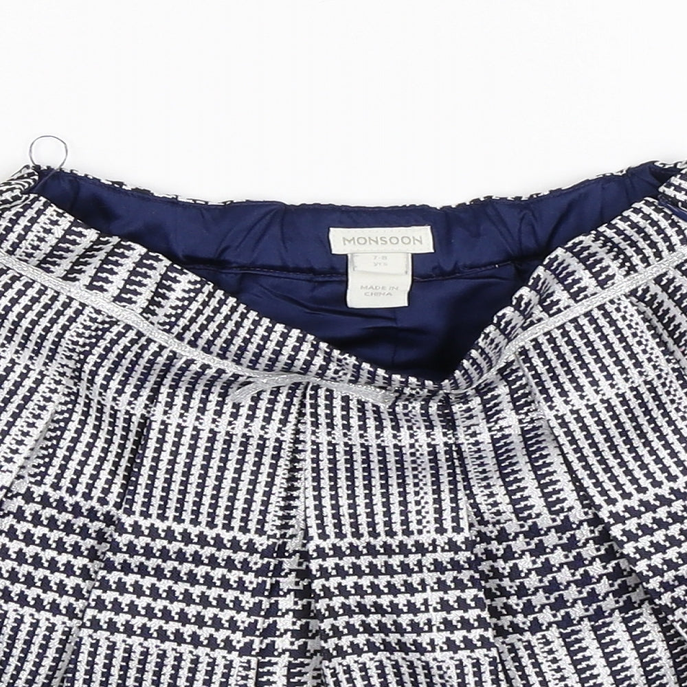 Monsoon Girls Silver Geometric  Pleated Skirt Size 7-8 Years