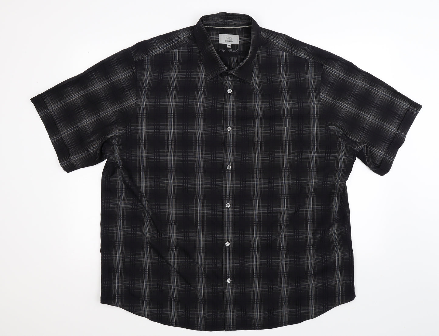 Marks and Spencer Mens Black Check   Button-Up Size 2XL