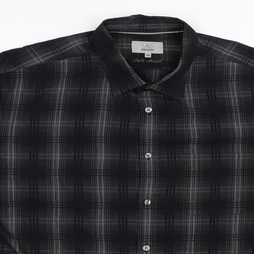 Marks and Spencer Mens Black Check   Button-Up Size 2XL