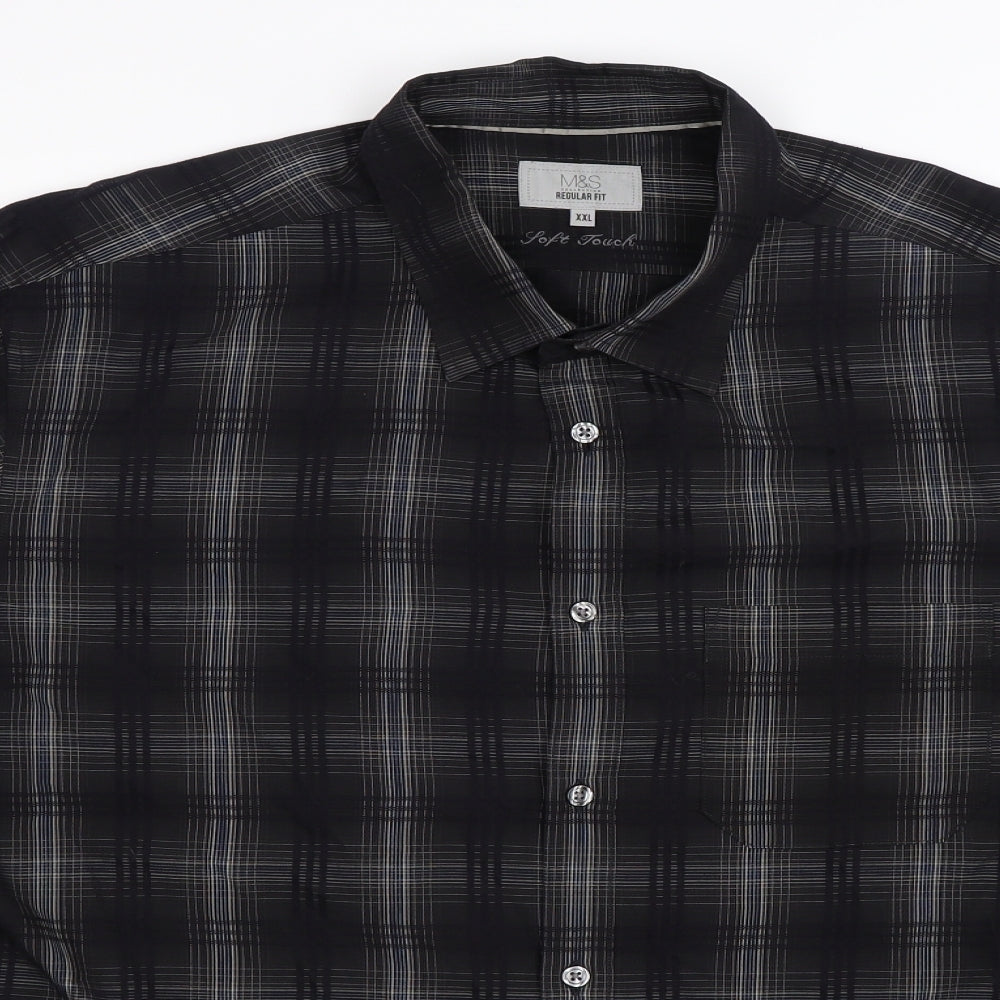 Marks and Spencer Mens Black Check   Button-Up Size 2XL