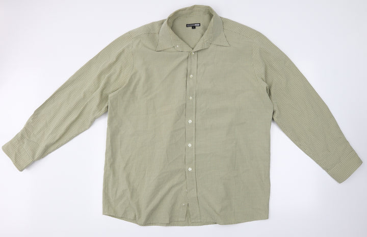 George  Mens Green Check   Button-Up Size L