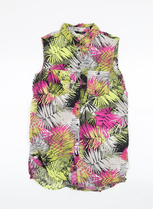 Front view of George women’s yellow floral basic button-up, size UK 10