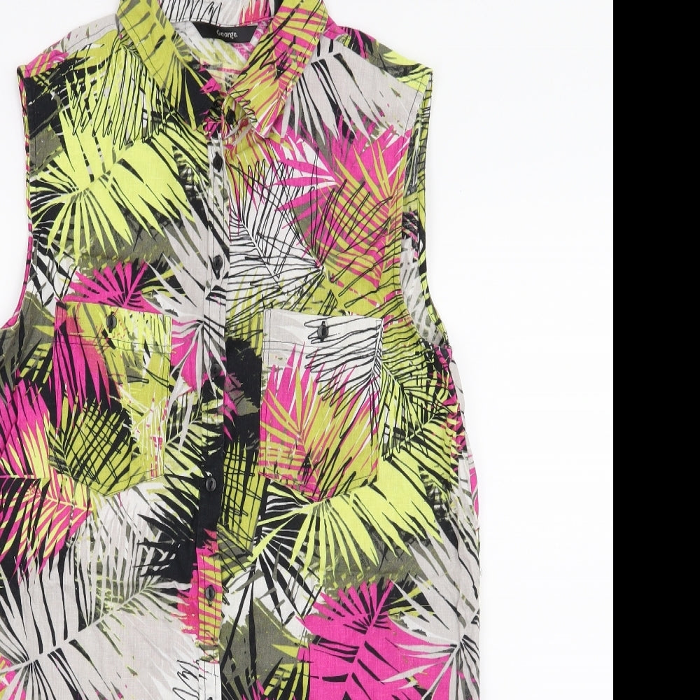 George Womens Yellow Floral  Basic Button-Up Size 10