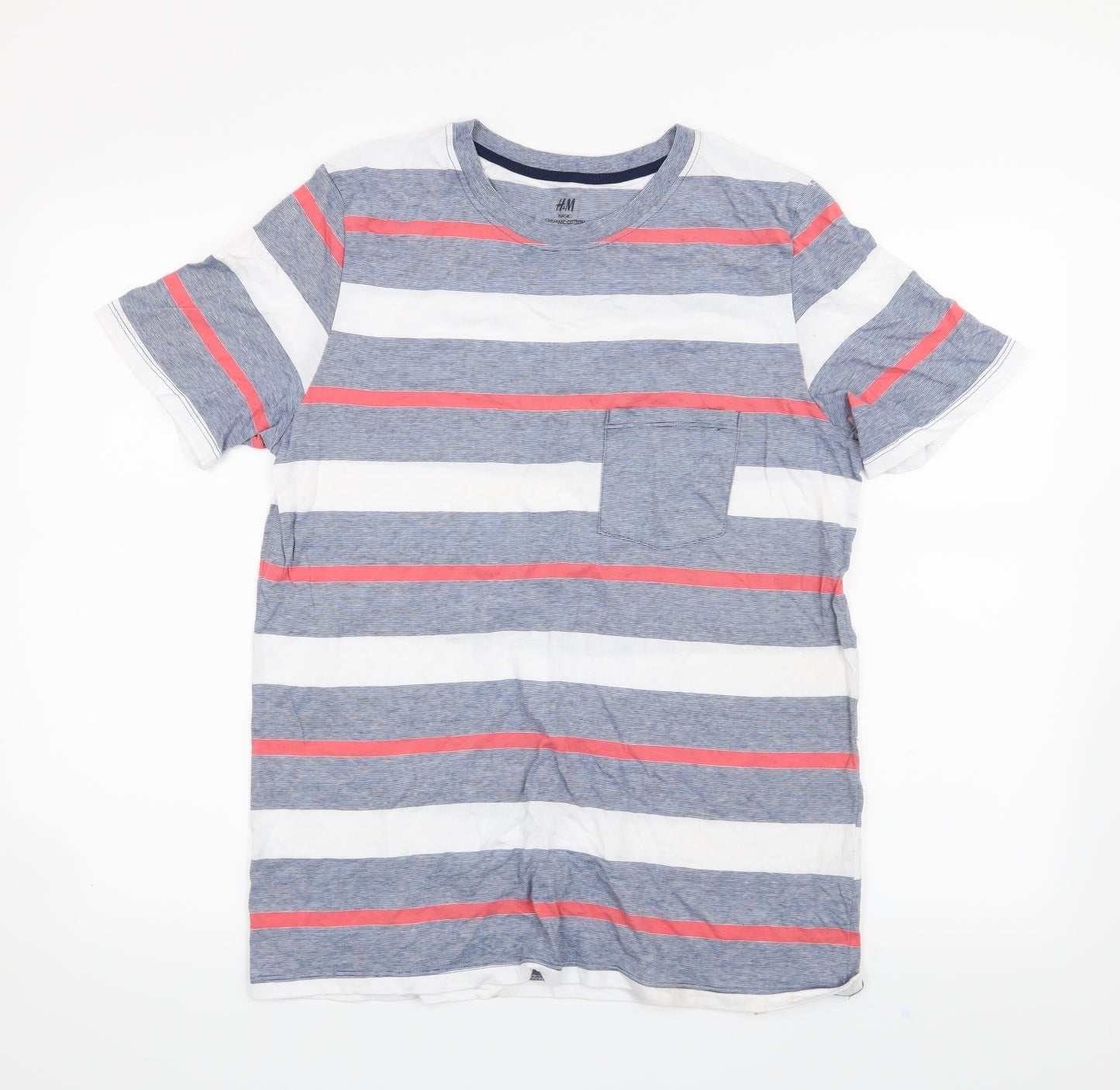 H&M Boys Blue Striped  Basic T-Shirt Size 15 Years