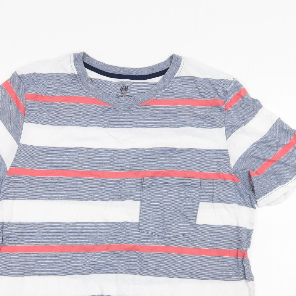 H&M Boys Blue Striped  Basic T-Shirt Size 15 Years