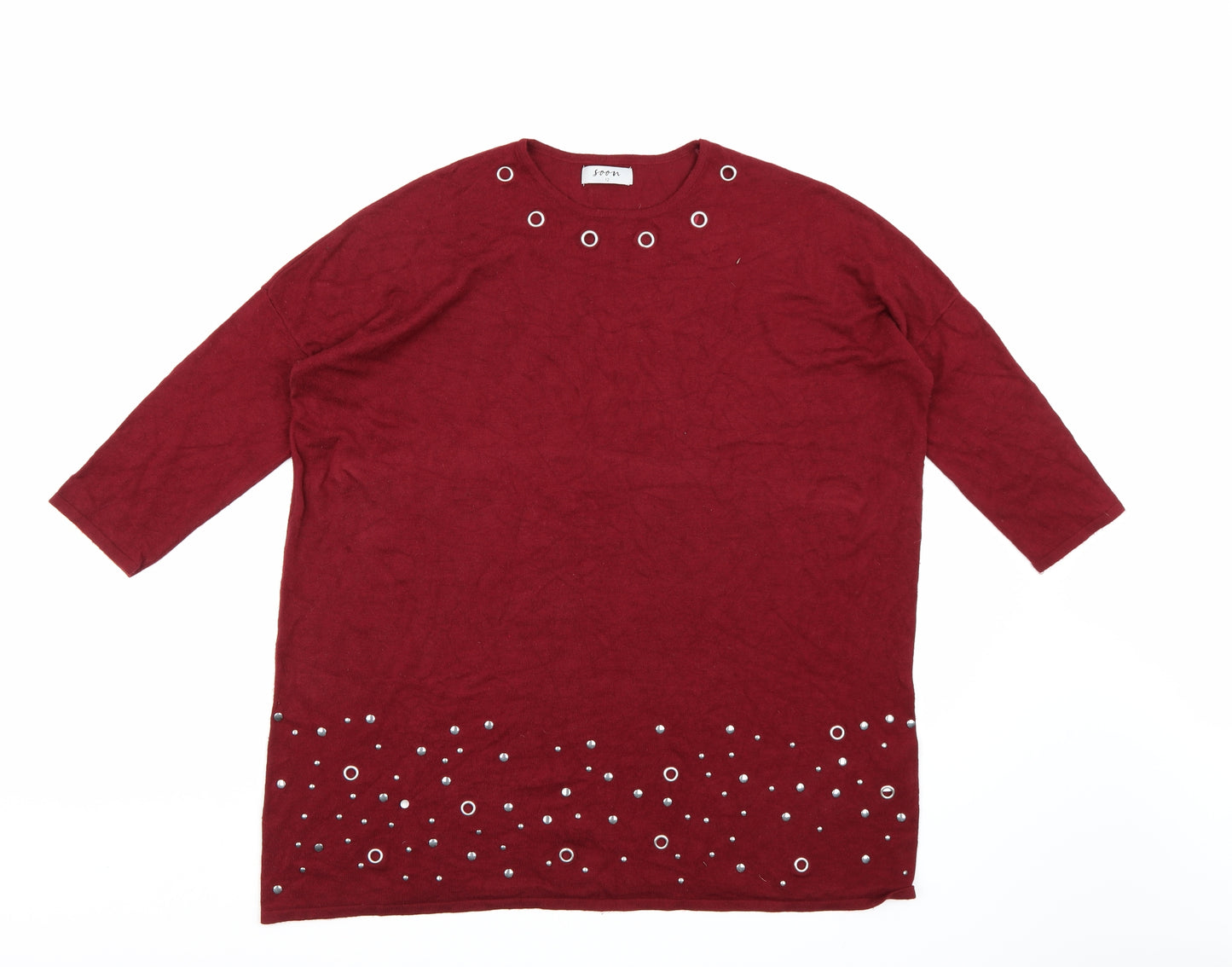 Soon Womens Red  Knit Pullover Jumper Size 12