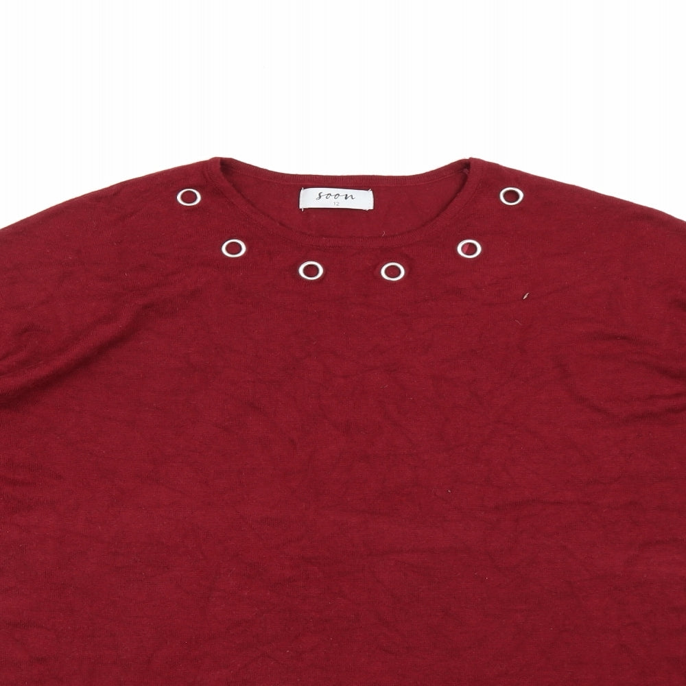 Soon Womens Red  Knit Pullover Jumper Size 12