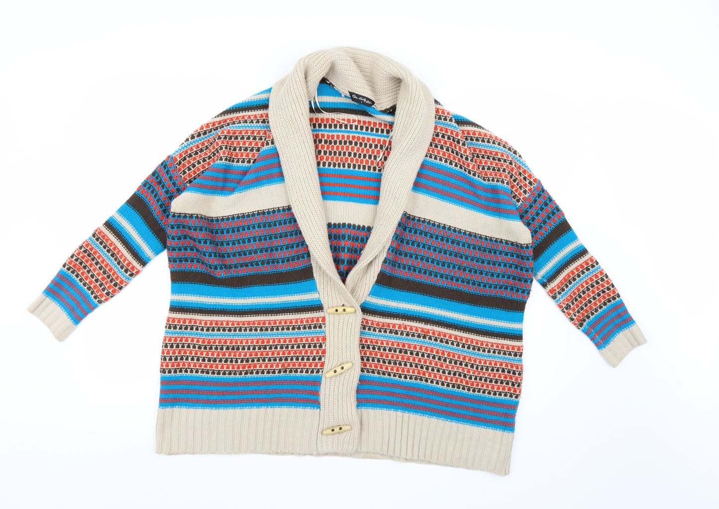 Miss Selfridge Womens Blue Striped Knit Cardigan Jumper Size S