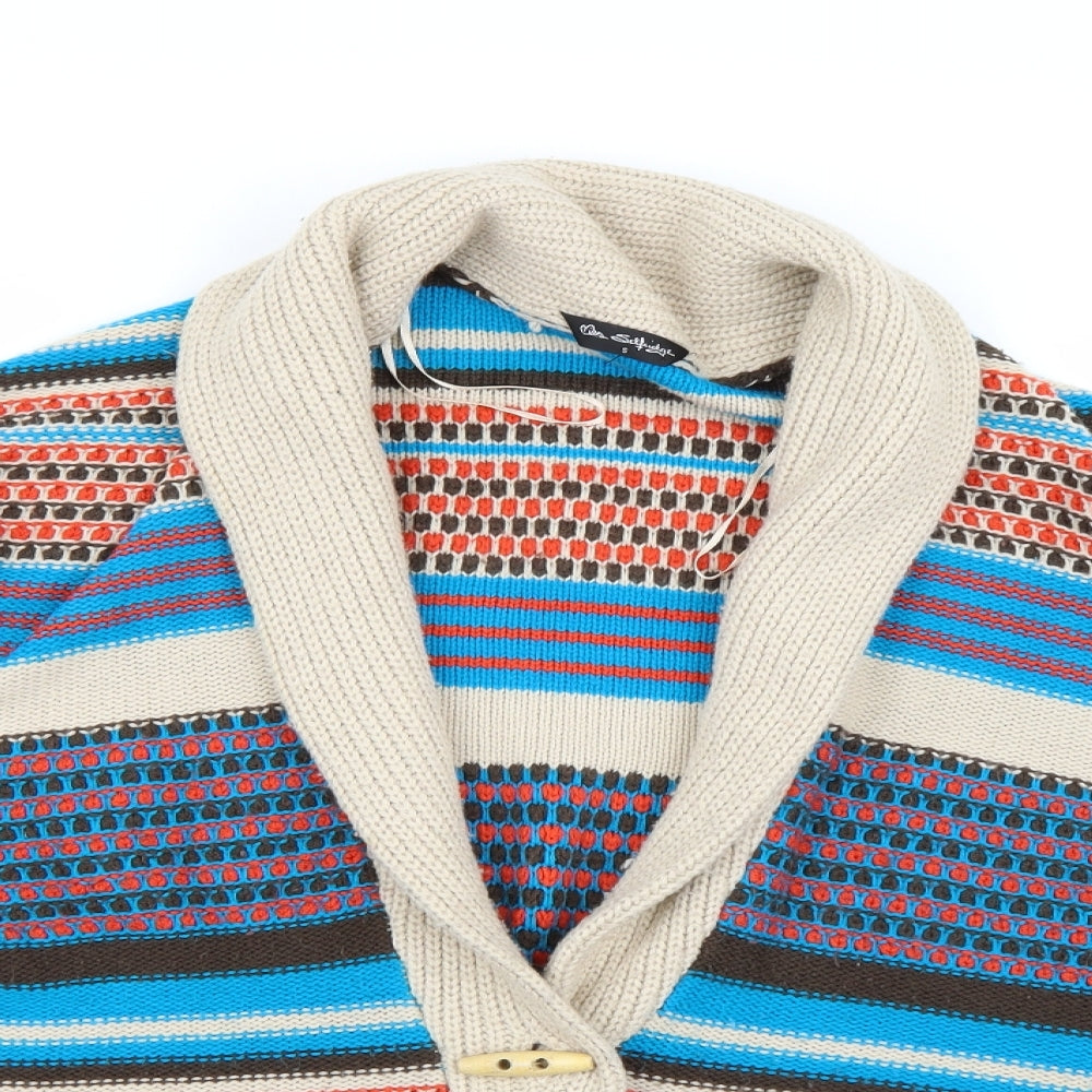 Miss Selfridge Womens Blue Striped Knit Cardigan Jumper Size S
