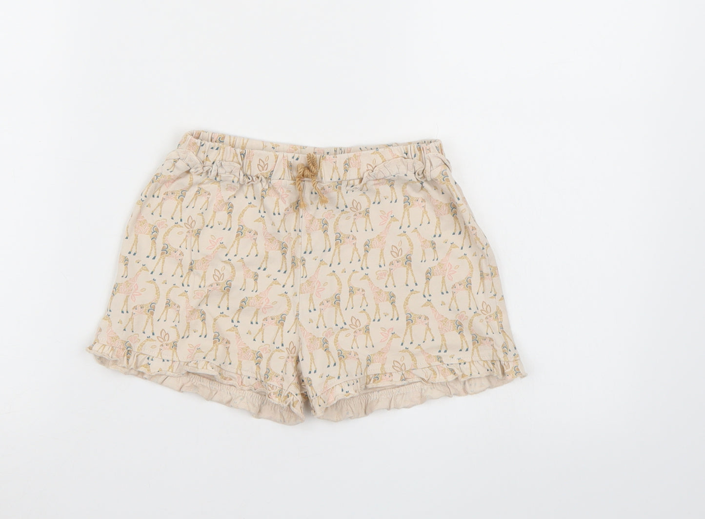 TU Girls Beige Animal Print  Paperbag Shorts Size 5-6 Years