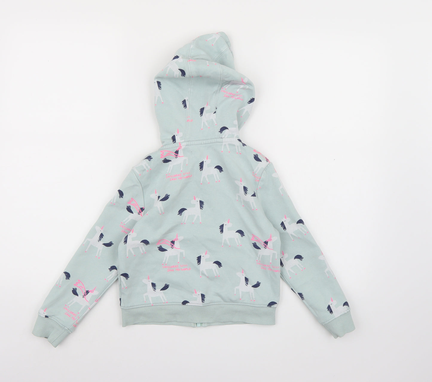 Marks and Spencer Girls Blue  Jersey Full Zip Hoodie Size 5-6 Years  - unicorn print