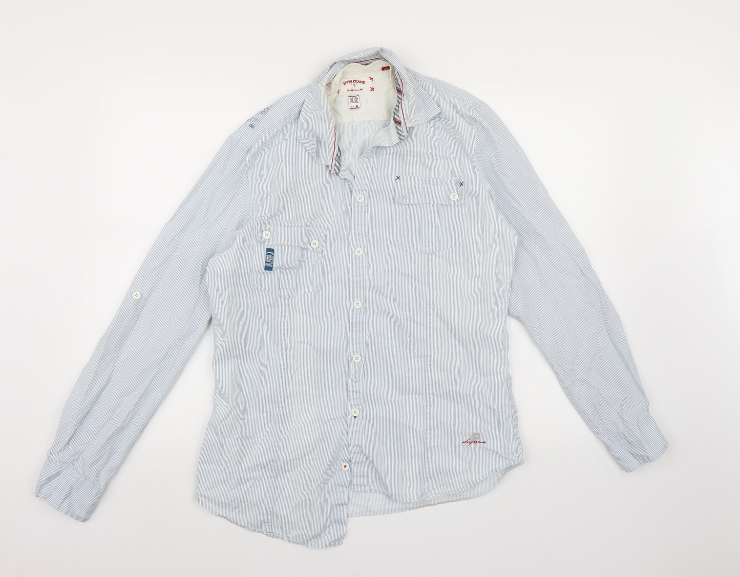 River Island Mens Blue Striped   Button-Up Size M