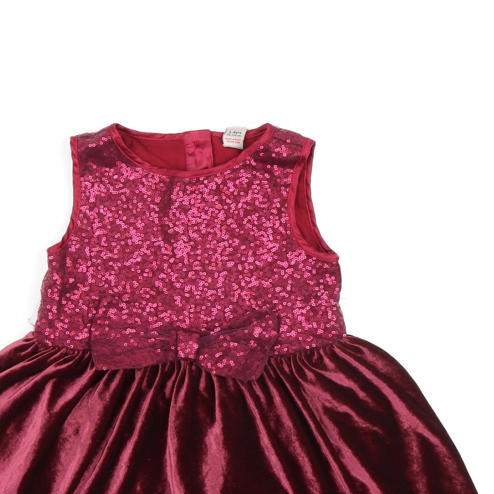 TU Girls Beige  Velour Tutu Dress  Size 3-4 Years  - Burgundy